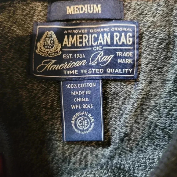 American Rag Mens Knit Crewneck Sweater Gray Black 100% Cotton M Medium - Picture 4 of 7